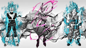Dragon Ball Super broly Vegeta và San Goku ở chế độ super saiyan trên nền xám.