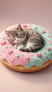Pusheen ngủ trong chiếc giường hình bánh donut, một hình nền siêu dễ thương cho người yêu mèo. — iPhone 7 Plus Hình nền
