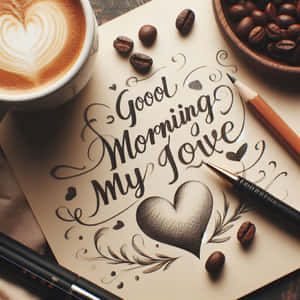 Good Morning My Love Nghệ Thuật Latte và Thư Pháp — Chào buổi sáng tình yêu của anh Hình nền