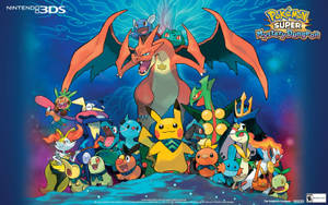 Pokemon Pikachu, Bulbasaur, Ivysaur, Charmeleon, Charizard và Squirtle cùng với các Pokemon khác trong mystery dungeon.