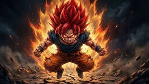 Goku ở trạng thái Siêu Saiyan Thần với hào quang đỏ. — Goku Hình nền