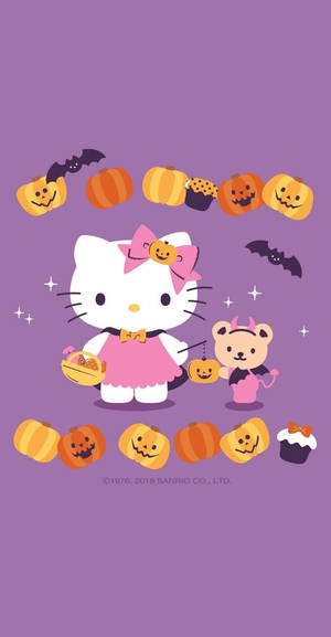 Hình nền Hello Kitty Halloween Màu Tím Đồ Họa — Hello Kitty Halloween Hình nền
