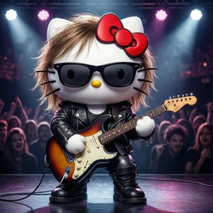 Hello Kitty biểu diễn sôi động trên sân khấu cùng cây đàn guitar của cô. — Hello kitty GIF Hình nền