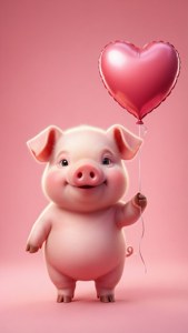 Hình nền lãng mạn của chú heo cầm bóng bay hình tim trên nền hồng. — Dễ thương heo Hình nền