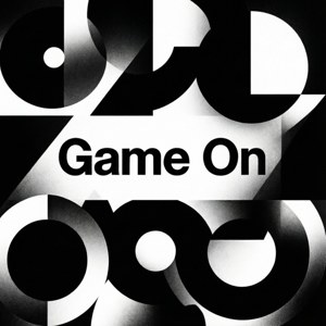 Hình học trừu tượng đen trắng với dòng chữ 'Game On' đậm. — OLED Hình nền