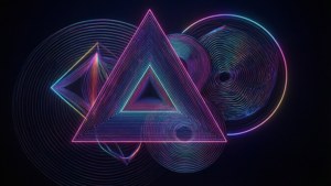 Các khối hình học 3D được viền bằng đèn neon trên nền đen. — Ảo giác tối Hình nền