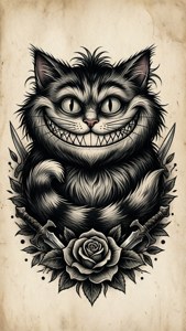 Mèo Cheshire theo phong cách hình xăm flash truyền thống. — 柴郡猫 Hình nền