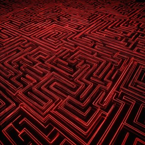 Hoa văn mê cung đỏ neon thôi miên với các đường kẻ phát sáng. — Đỏ neon Hình nền