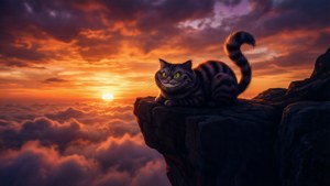 Bóng hình của Mèo Cheshire trên nền hoàng hôn rực rỡ sắc màu. — 柴郡猫 Hình nền