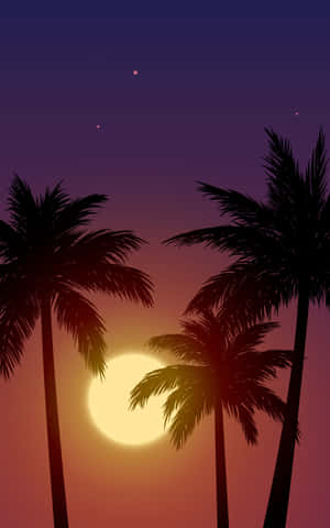 Hoàng hôn vàng với cây cọ — Pixel Tablet Hình nền