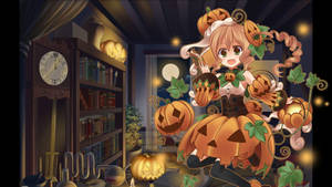 Hình nền hoạt hình Halloween mặc váy bí ngô