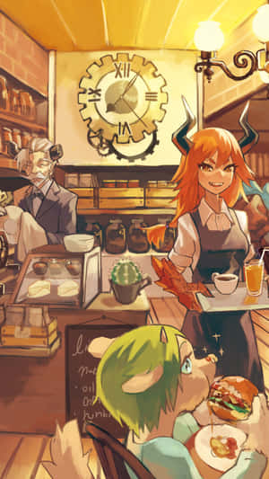 Phông nền quán cà phê Anime — Dễ thương anime girl Hình nền