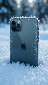 iPhone 11 Pro Max bị vùi trong tuyết với các chi tiết băng giá và nền mùa đông.