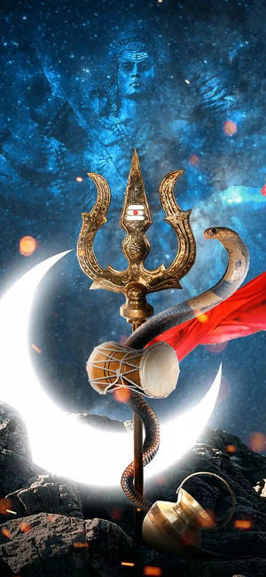 iPhone Shiva Trishula với mặt trăng — Galaxy S25 FE Hình nền