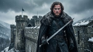 Jon Snow đứng hiên ngang trên tường thành Winterfell sau trận chiến