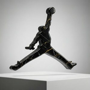 Logo Jordan 3D sang trọng bằng đá cẩm thạch đen với vân vàng, chiếu sáng studio. — Galaxy Watch Hình nền