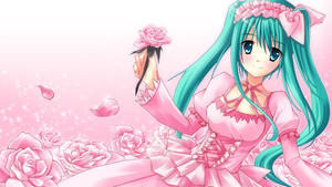 Kawaii Anime Hatsune Miku Váy Hồng Và Hoa Hồng