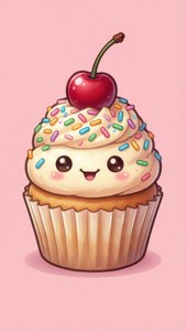 Chiếc bánh cupcake kawaii ngọt ngào với khuôn mặt vui vẻ. — Kawaii Hình nền