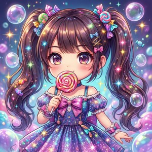 Cô gái anime chibi với kẹo mút và váy lấp lánh — Tecno Phantom V Flip Hình nền