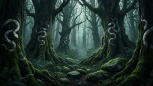 Một khu rừng huyền bí với các yếu tố Slytherin ẩn giấu trong thiên nhiên. — Thẩm mỹ slytherin Hình nền