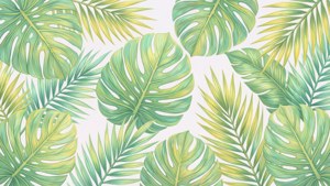 Họa tiết lá nhiệt đới tươi mát với tông màu pastel xanh lá và vàng trên nền trắng. — Pastel Hình nền