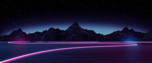 Tranh nghệ thuật Synthwave với bầu trời tối và sóng neon hồng.