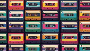 Một họa tiết lưới đầy màu sắc từ những cuộn băng cassette cổ điển.