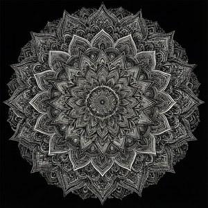 Họa tiết mandala đen trắng tinh xảo, đối xứng và mang tính thiền định. — Đen aesthetic GIF Hình nền