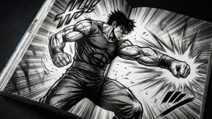 Một khung hình manga đen trắng đầy kịch tính với hành động dữ dội. — Manga GIF Hình nền