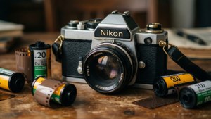 Một máy ảnh phim cổ điển với những cuộn phim, tôn vinh nhiếp ảnh analog.