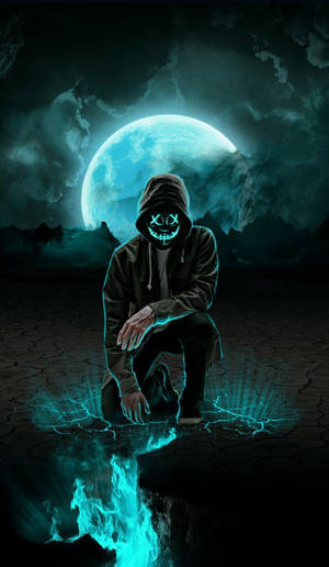 Hình nền Mặt Trăng Neon Khói Mờ