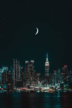 Đêm New York iPhone Với Mặt Trăng — Xiaomi Pad Hình nền