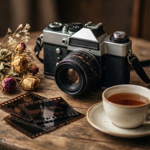 Máy ảnh cổ điển với phim âm bản và hoa khô. — Indie phong cách thẩm mỹ GIF Hình nền