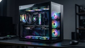 Một máy tính chơi game cao cấp tối giản với các linh kiện RGB phát sáng. — Game ảnh động Hình nền
