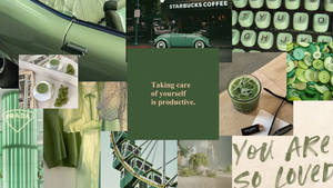 Máy Tính Phong Cách Matcha Lover Với Ảnh Ghép — Máy tính thẩm mỹ Hình nền