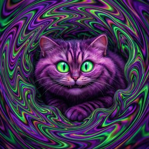 Chú mèo Cheshire trong vòng xoáy màu sắc ảo giác. — 柴郡猫 Hình nền