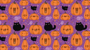 Mèo Halloween Dễ Thương và Bí Ngô — Dễ thương phong cách halloween Hình nền