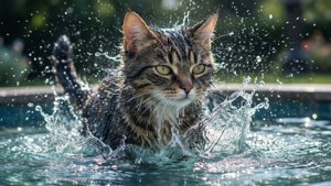 Mèo anime nguyên tố nước chơi đùa trong đài phun nước. — Anime mèo Hình nền