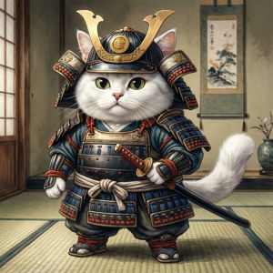 Một chú mèo samurai dễ thương trong bối cảnh truyền thống Nhật Bản — Anime mèo Hình nền