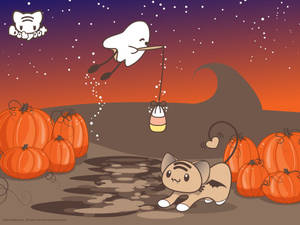 Mèo vươn vai Halloween dễ thương