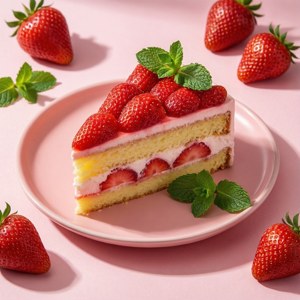 Một miếng bánh dâu tây dễ thương với quả mọng tươi theo phong cách pastel. — Dễ thương thẩm mỹ GIF Hình nền