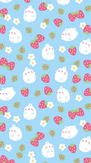 Hình nền bìa kawaii Molang và dâu tây.