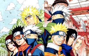 Minato cùng đội của mình và Kakashi cùng đội của mình, Naruto, Sasuke và Sakura.
