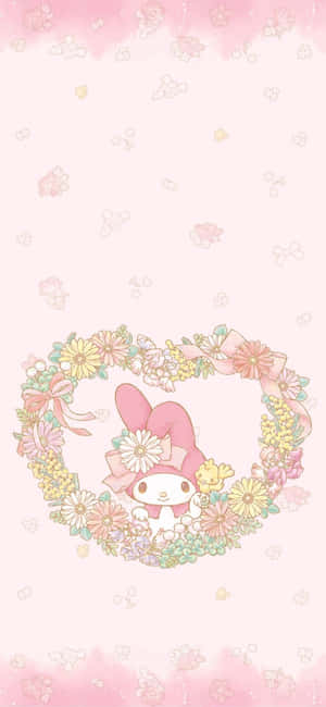 My Melody dễ thương trong khung trái tim hoa — Oppo A7 Pro Hình nền