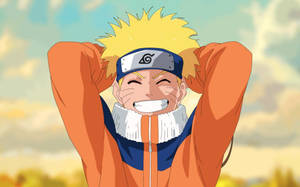 Naruto Uzumaki đang cười trong bộ đồng phục ninja với băng bảo vệ trán có biểu tượng làng Lá.
