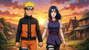 Naruto và Hinata đi dạo lúc hoàng hôn — Anime couple GIF Hình nền