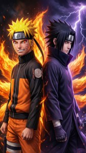 Naruto và Sasuke đứng tựa lưng vào nhau với sức mạnh. — iPhone 7 Hình nền
