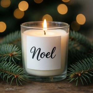 Cây nến có nhãn 'Noel' cùng cành thường xanh, trang nhã. — Thẩm mỹ giáng sinh Hình nền
