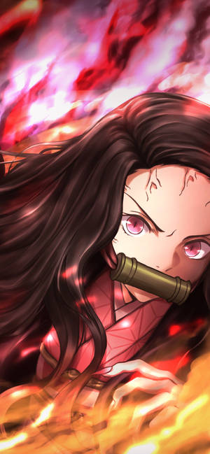 Hình nền iPhone Nezuko mắt đỏ Demon Slayer — Quỷ diệt kiếm iPhone Hình nền