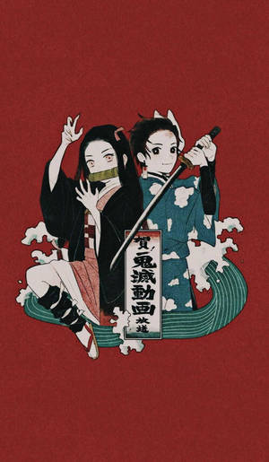 Hình nền iPhone Nezuko Tanjiro trên nền đỏ Demon Slayer — Quỷ diệt kiếm iPhone Hình nền